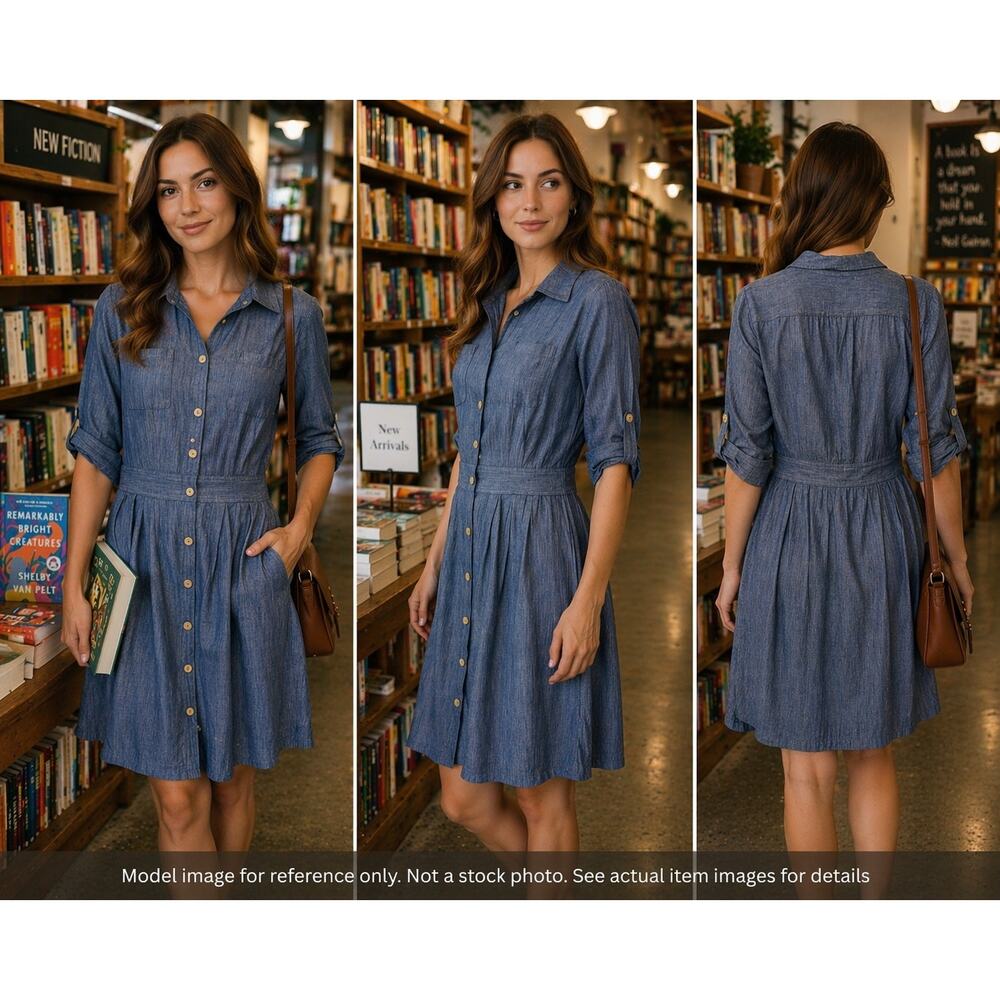 Old Navy Chambray Shirt Dress Women’s Size 14 Button Front Casual Blue